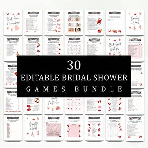 Bridal Shower Games Bundle, Modern Minimalist Bachelorette Party Games, Printable Bridal Shower Table Signs, Editable Canva Template