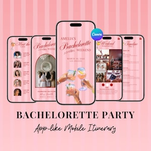 Bachelorette Itinerary Template For Mobile, Weekend Itinerary, Digital Invitation, Bachelorette Weekend, Itinerary Planner Template, Canva