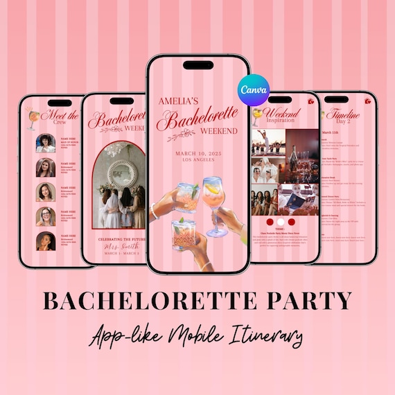 Bachelorette Itinerary Template For Mobile, Weekend Itinerary, Digital Invitation, Bachelorette Weekend, Itinerary Planner Template, Canva
