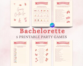 Pink Bachelorette Games, 5 Editable Bridal Shower Games, Pink Modern Bachelorette, Hen Party Games, Template, Printable Bachelorette Game