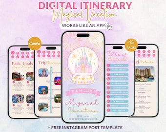 WDW Vacation Travel Digital Itinerary, Family Travel, Travel Agent Agency, Trip Itinerary, WDW Mobile Itinerary, Canva Travel Guide Proposal