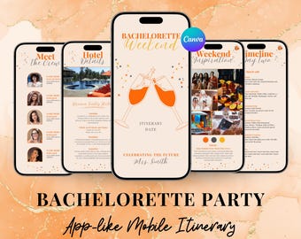 Bachelorette Itinerary Template For Mobile, Weekend Itinerary, Digital Invitation, Bachelorette Weekend, Itinerary Planner Template, Canva