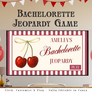 Retro Bachelorette Party Jeopardy Game I Editable Canva Presentation | Bachelorette Trivia Game | Margs & Matrimony | Bikinis and Martinis