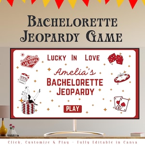 Plantilla de Jeopardy para despedida de soltera en Las Vegas, juego de trivia de Jeopardy para despedida de soltera en casinos (Canva), presentación de PowerPoint de Jeopardy para novias