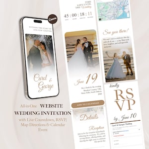 WEB Invitation with Embedded Countdown Timer, Trackable RSVP and Map, Digital Wedding Announcement Canva Template, Website Invite