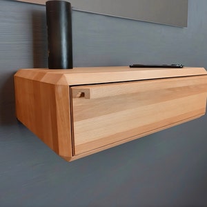 Schwimmender Nachttisch aus Holz mit Schublade, Nachttisch aus Holz, an der Wand montierte moderne Konsole Bild 2