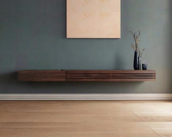 Handmade Walnut Floating Media Console: Custom Size Wall Mounted Entertainment Shelf