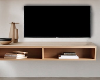 Custom Solid Wood Floating TV Stand – Handmade Hardwood Media Console – Modern Wall Mounted Cabinet