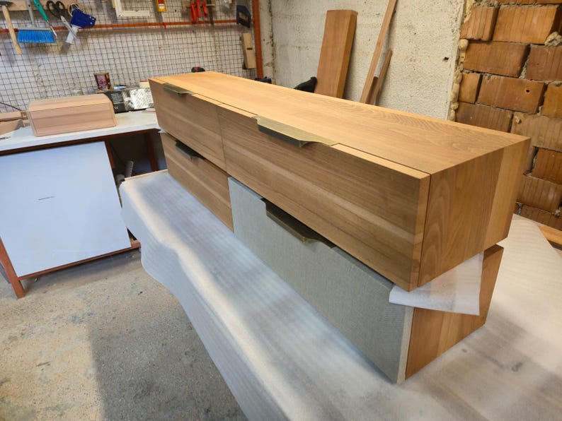 Floating Wooden TV Stand: Beech & Hornbeam Media Console image 5