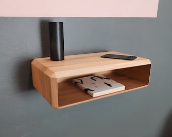 Floating Wooden Nightstand, Custom Size Bedside Wooden Table, Wall Mounted Modern Console