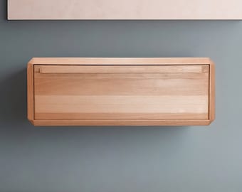 Zwevend houten nachtkastje met lade, houten nachtkastje, moderne wandconsole