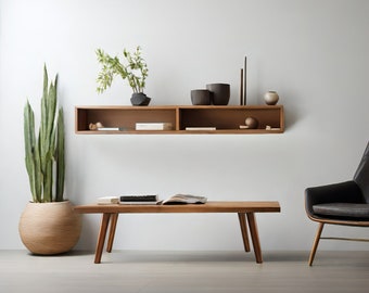 Customizable Solid Wood Floating Console Table: Beech & Hornbeam