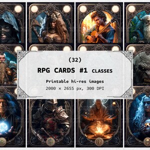 32 RPG Class Cards - Printable Hi-Res JPG, Digital Download - Set 1, Vol. 1