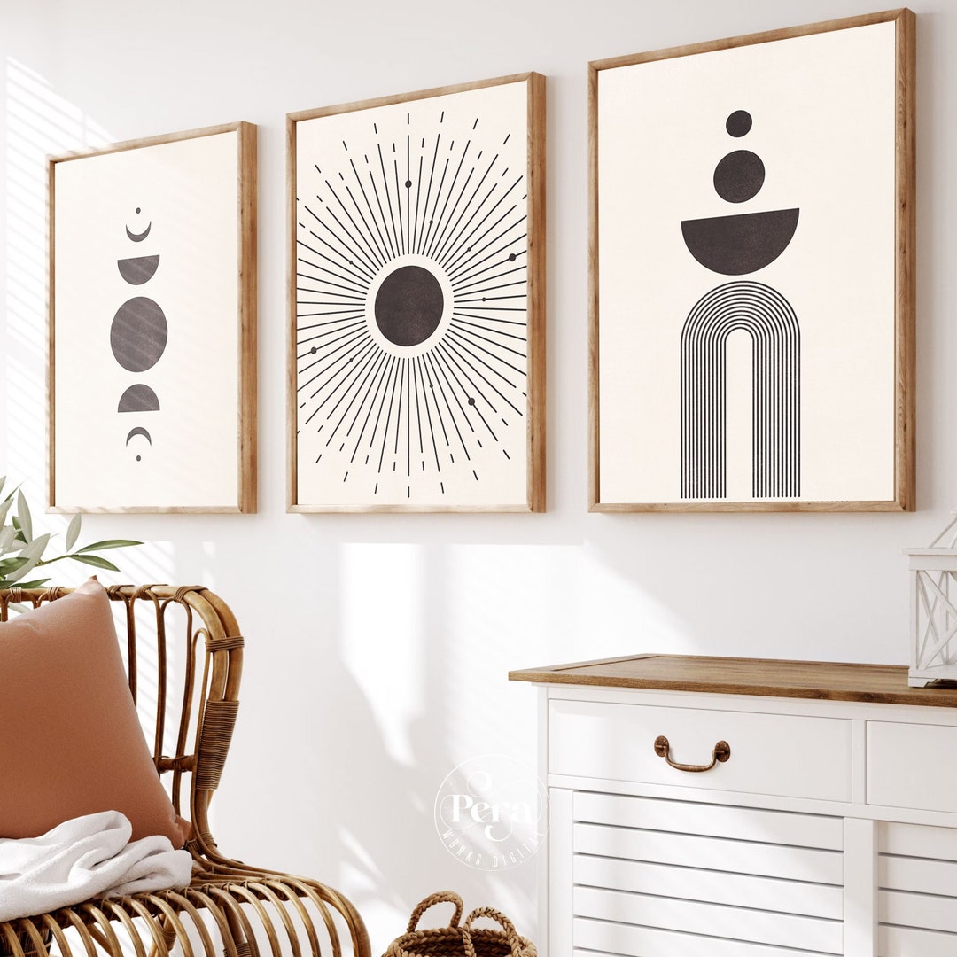 MYBOHO3 Mid Century Art Prints Set of 3, Neutral Modern Wall Art Decor ...