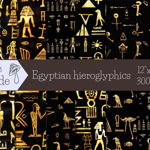 Egyptian Hieroglyphics Digital Paper, Scrapbook Paper - 12 Designs - 12in x 12in - Commercial Use - INSTANT DOWNLOAD