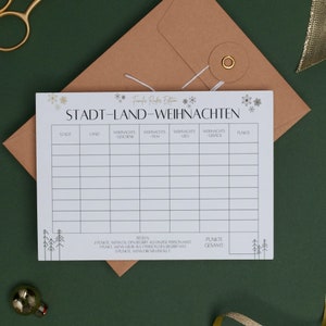 Stadt Land Weihnachten Spielblock in DIN A4 - Weihnachtsspiele für Kinder als Beschäftigung an Heiligabend - Personalisierter Spielbogen
