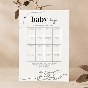 Babybingo Vorlage zum Ausdrucken auf DIN A4 - Deutsche Bingokarten für Babypartys - Partybingo als Babyshower Edition - Schlichte Tippkarten