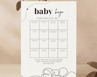 Baby bingo template to print out on DIN A4 - German bingo cards for baby showers - Party bingo as a baby shower edition - Simple tip cards
