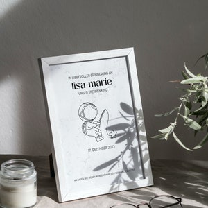 Recuerdo del niño estrella "Astronauta" - Póster DIN A4 Pérdida del bebé - Tarjeta de nacimiento silenciosa Regalo de luto - Póster conmemorativo Niño mariposa
