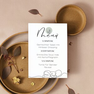 Babyparty Deko neutral mit Menükarte & Getränkekarte - Gender Reveal Party Speisekarte als Canva Design - Tischkarte für die Babyshower