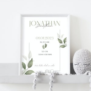 Póster de nacimiento personalizado con fechas de nacimiento - Póster de huella de bebé para imprimir - Regalo de nacimiento sencillo - Decoración de pared de habitación infantil