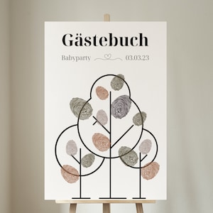 Fingerabdruck Baum Gästebuch Babyparty - Gästebuchkarten Taufe Download zum Ausdrucken - Alternatives Gästebuch als Lebensbaum Wanddeko