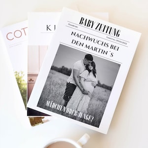 Periódico para bebés como tarjeta de invitación para el baby shower - anunciar el embarazo con revista - anuncio de bebé como plantilla de periódico DIN A4