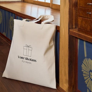 Santa bag personalized with name, jute bag Santa in white or beige made of cotton, fabric bag printed as Santa packaging