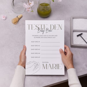 Prova gli alimenti per bambini come idea di gioco per il baby shower - indovina gli alimenti per bambini baby shower - cartoline DIN A4 da stampare - test di gusto degli alimenti per bambini