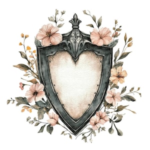 Floral Shield PNG Clipart, 12x Watercolor Heraldic Clip Art Set ...