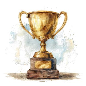 Gold Trophy PNG Clipart, 12x Classic Award Cup Art Set, Printable Watercolor Clip Art, Digital Download, Transparent PNG, Certificate Design