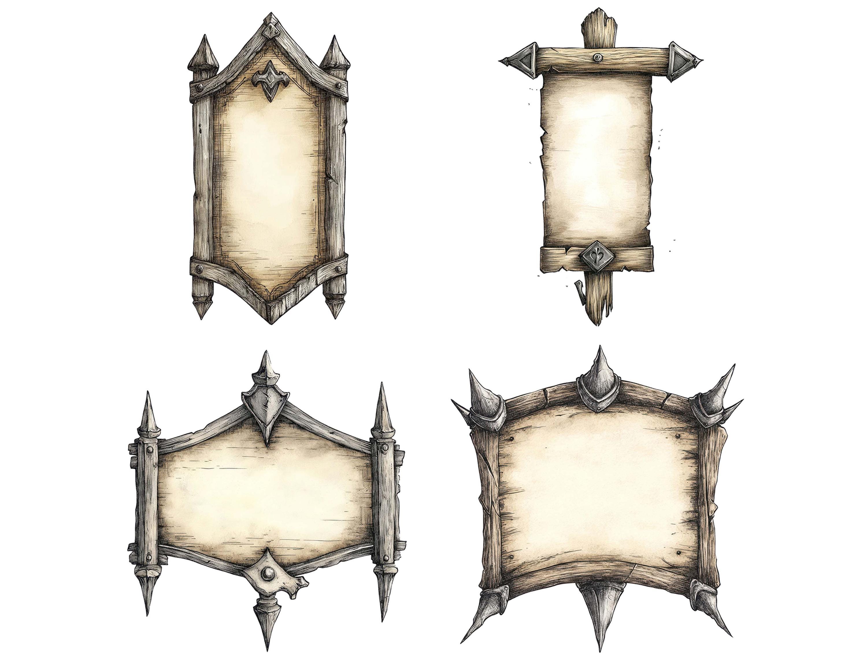 Gothic Sign PNG Clipart, 12x Medieval Signpost Clip Art Set, Printable ...