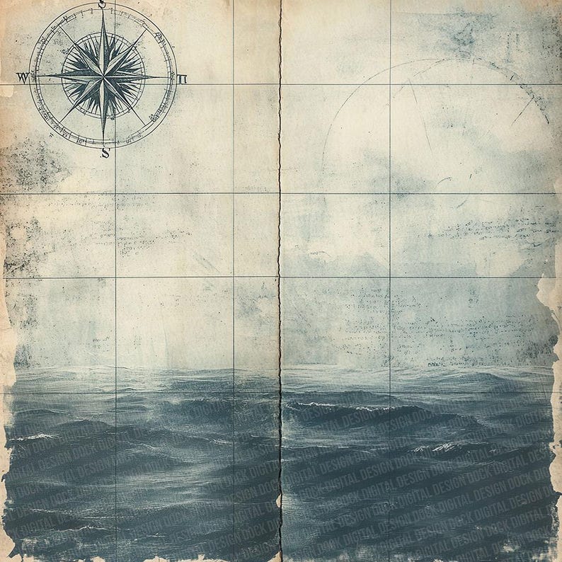 12x Nautical Compass Junk Journal Paper Drift Map Texture Digital Paper ...