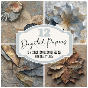 12x carte, pétale, pli, ombre, indésirable, journal, papier, numérique, paquet, papier, carte, vintage, texture, haute qualité, JPG, imprimable