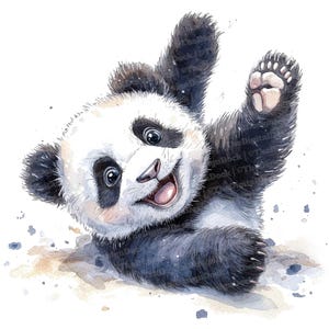 12x Brincalhão Panda Cub Clipart, Aquarela Animal Clipart, JPGs de alta qualidade, Download digital, Criação de cartões, Papéis digitais, Aquarela Clipart