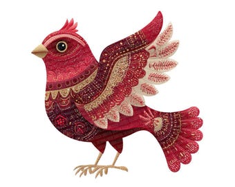 12x Cardinal Bird PNG Clipart, Fabric Style Patchwork Clip Art, Printable Watercolor Clip Art Set, Digital Download, Transparent Background