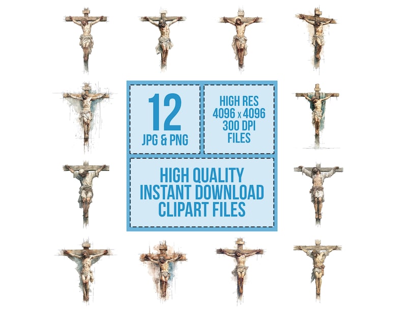 Jesus Cross PNG Clipart, 12 Crucifixion Clip Art Set, Printable ...
