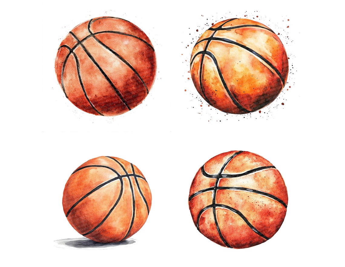Basketball PNG Clipart, 12x Watercolor Basketball Clip Art Set ...
