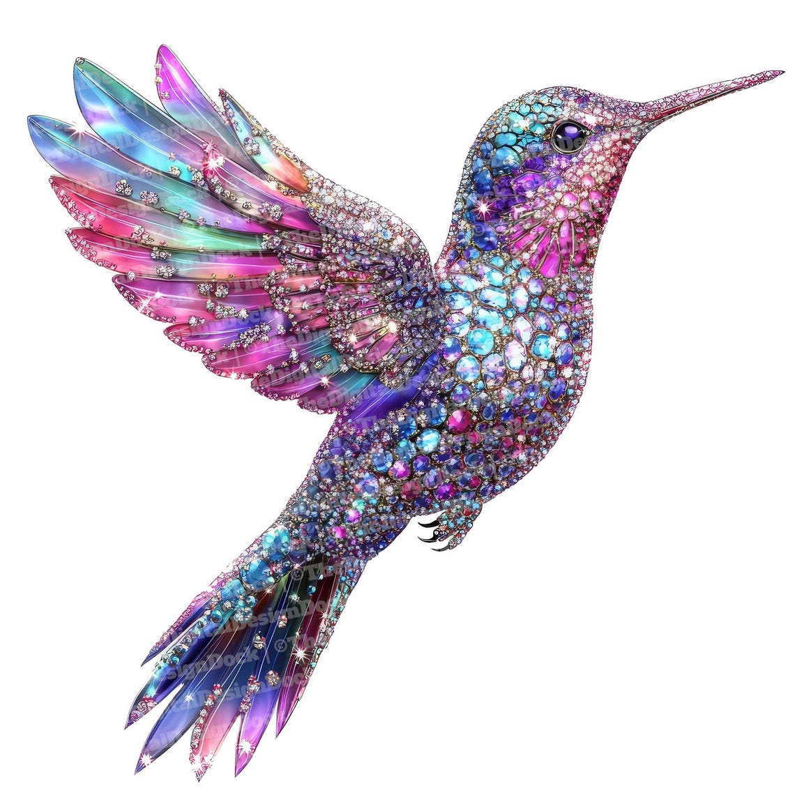 Jeweled Hummingbird Clip Art, 12x Watercolor Hummingbird With Gems ...