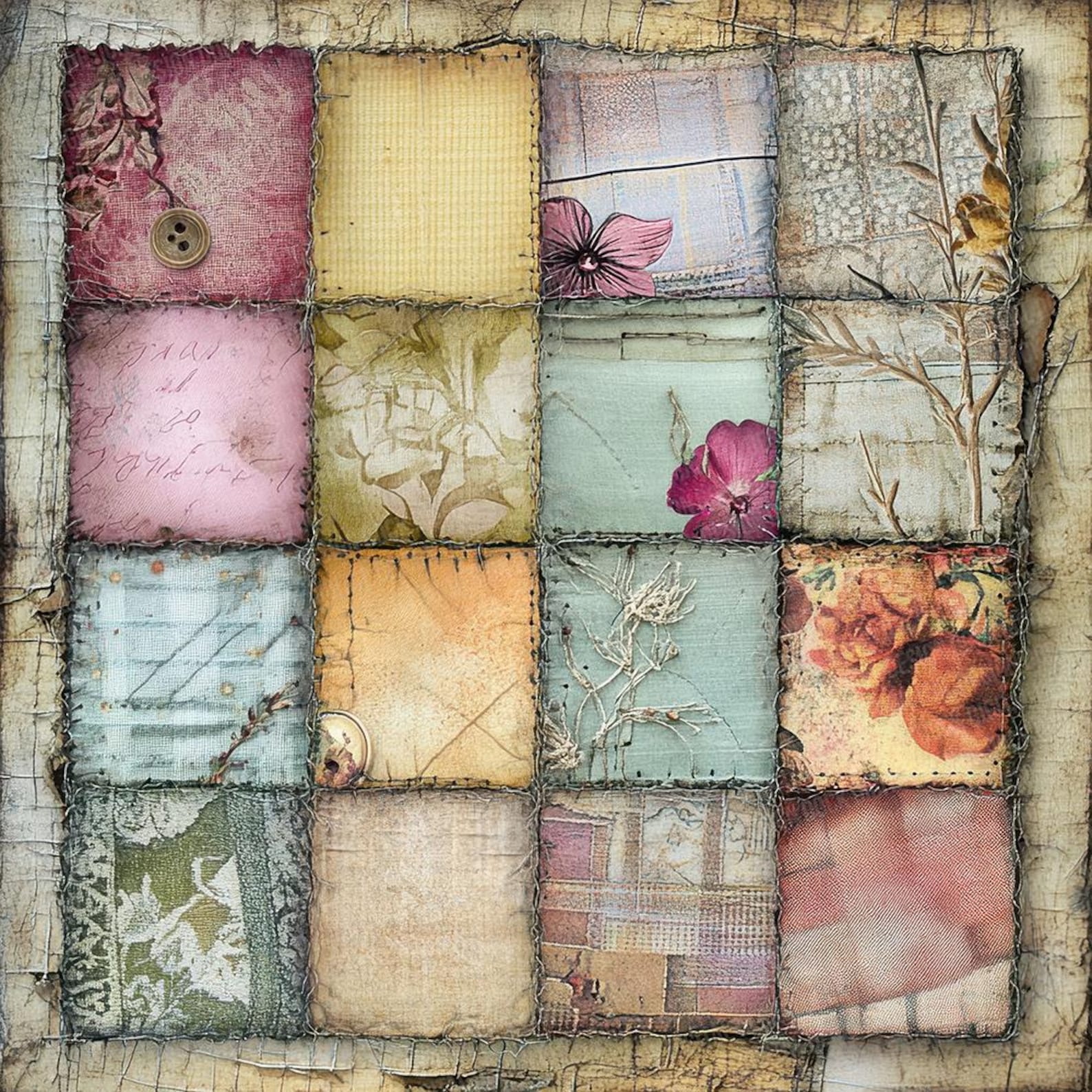 12x Vintage Patchwork Junk Journal Paper, Shabby Chic Digital Paper ...