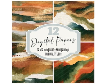 12x Seamless Ink Wash Clay Junk Journal Paper Olive Tonal Digital Paper Pack Watercolour Texture Scrapbook Pages Papier Decoupes JPG