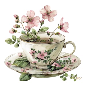 Clipart di tazze da tè floreali, 12 JPG, Clipart di tazze da tè con fiori, Clipart di acquerelli stampabili, Artigianato di carta, Arte murale, Download digitale, Diari spazzatura