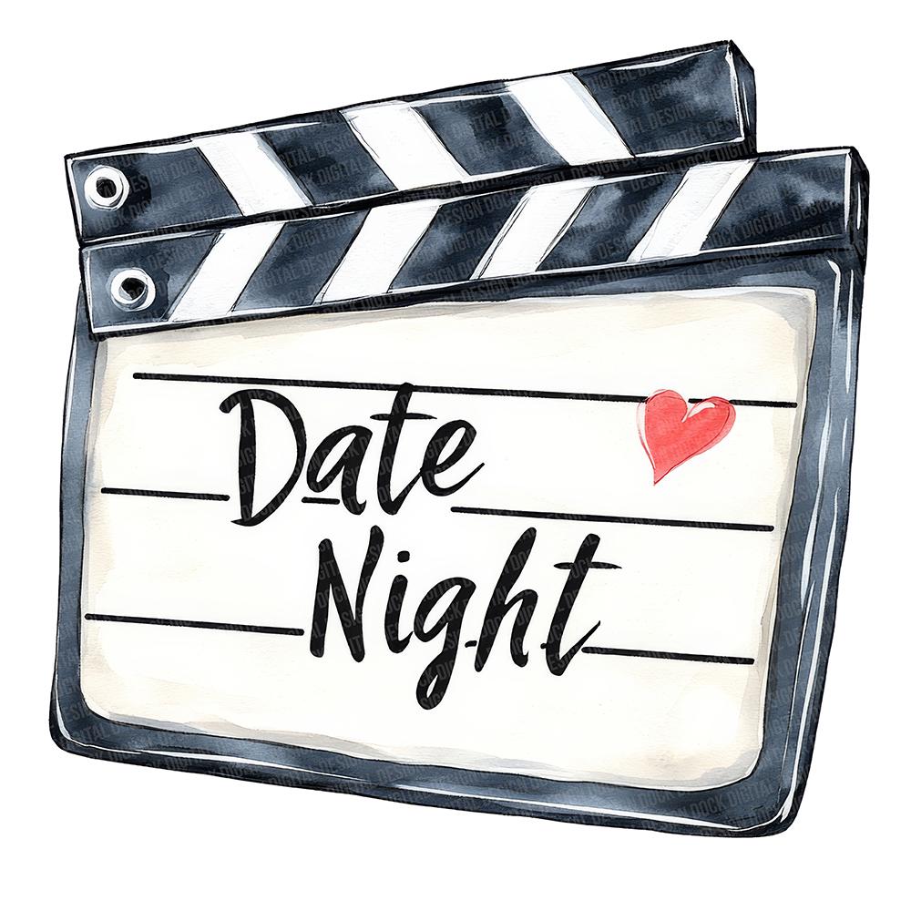 Date Night PNG Clipart, 12x Romantic Movie Night Clip Art Set, Watercolor Digital Illustration, Printable Art, Scrapbooking, Paper Crafts