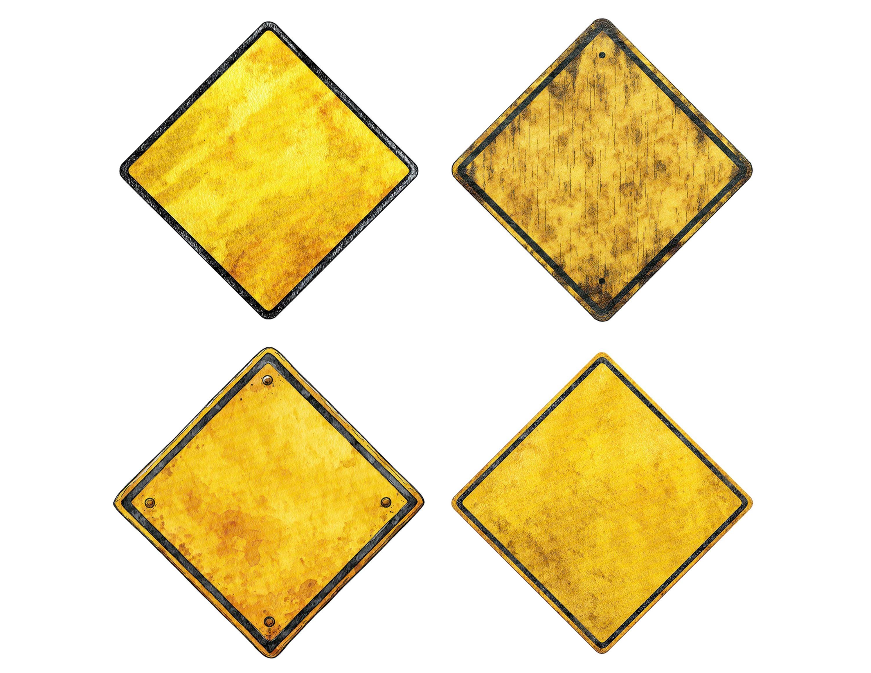 Vintage Diamond Sign PNG Clipart, 12x Retro Yellow Road Sign Clip Art ...