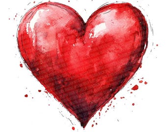 Watercolor Heart PNG Clipart, 12x Red Love Heart Clip Art Set,Hand-Painted Valentine Illustration,Digital Download,Scrapbooking,Paper Crafts