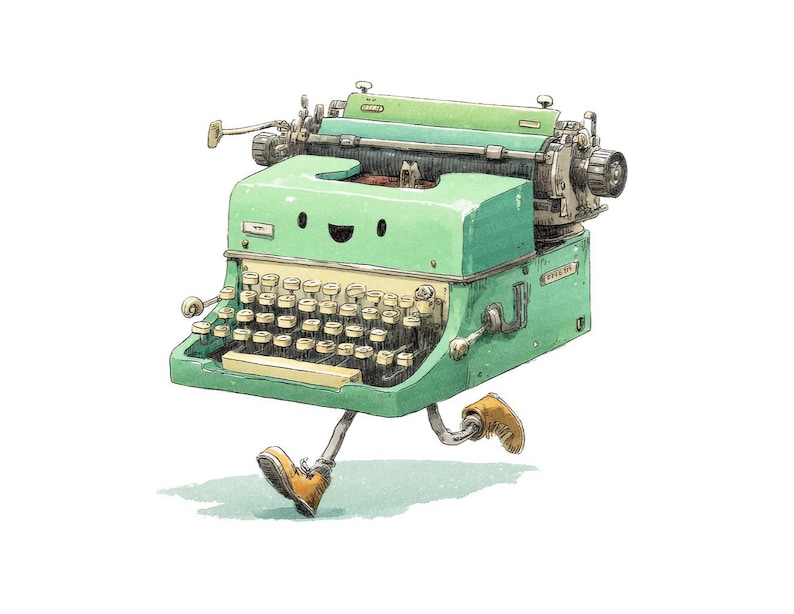 Running Typewriter 12x Typewriter PNG Clipart, Retro Typewriter Character Art Set ...