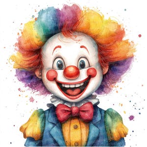 Clipart de palhaço de circo, 12 JPGs de alta qualidade, palhaços sorridentes em aquarela, download digital, diário de lixo, conjunto de clipart, artista de circo