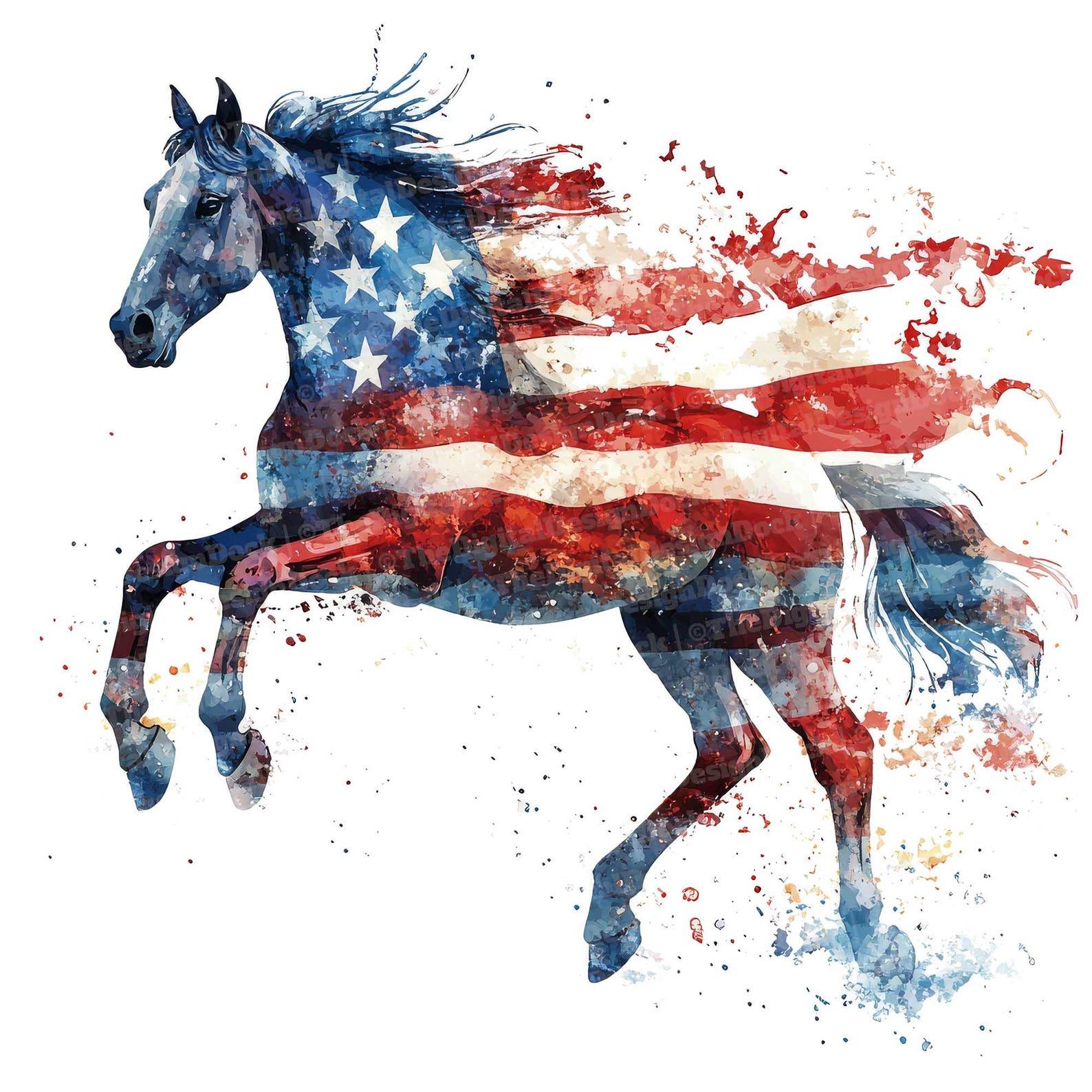 12 USA Flag Horse Clipart, American Flag Art, Watercolor Patriotic Art ...