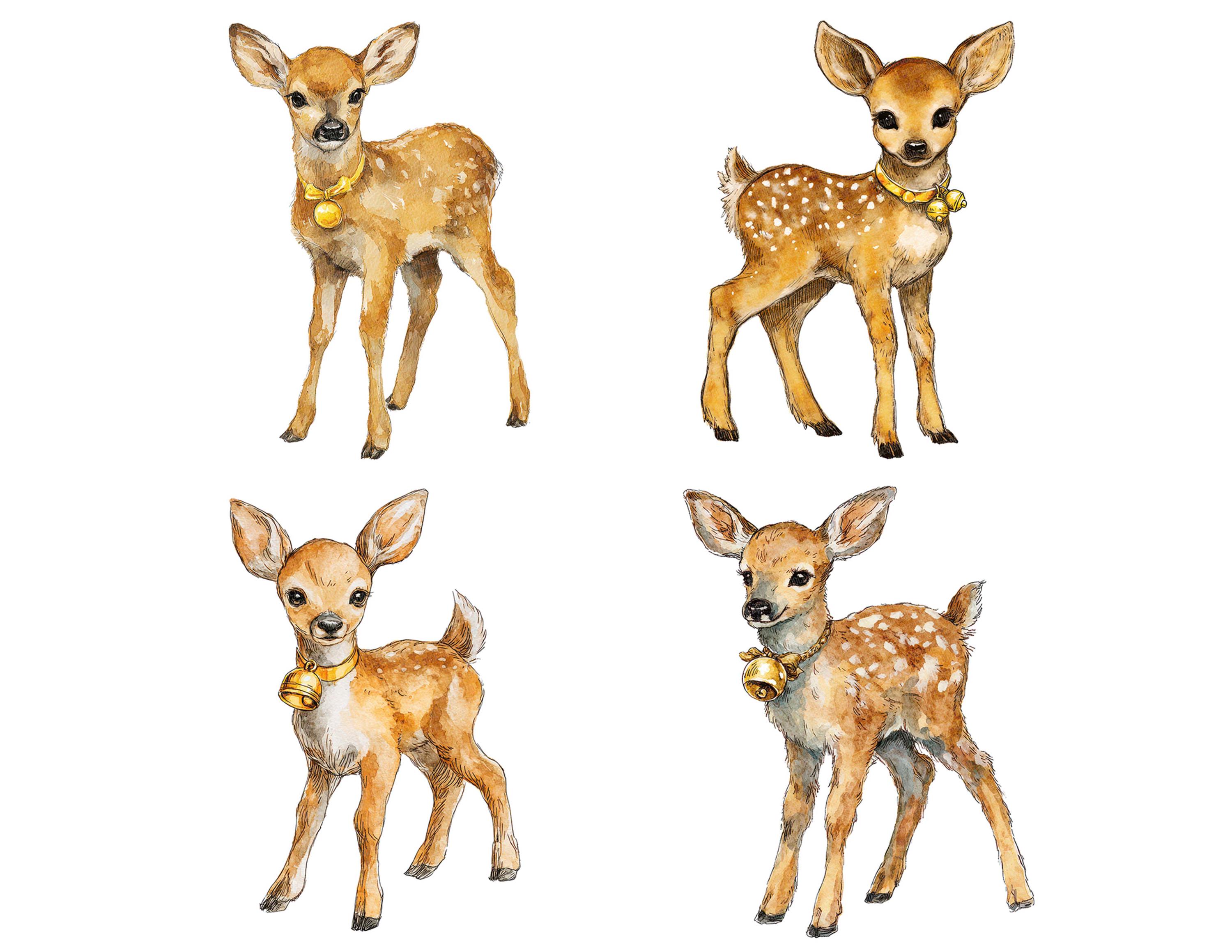 Jingle Bell Fawn PNG Clipart, 12x Christmas Deer Clip Art Set ...