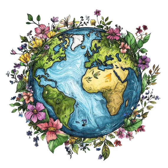 12種類の花咲く地球のPNGクリップアート、花柄の地球儀クリップアート